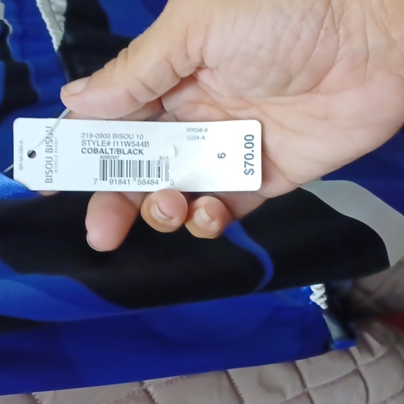 Bisou Bisou satin dress, blue and black size 6 - Picture 5 of 5